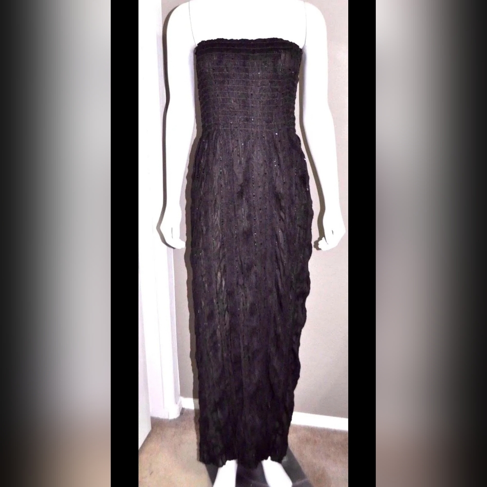 ROMEO & Juliette Couture Seersucker lined crackle maxi dress gown strapless - Picture 2 of 12
